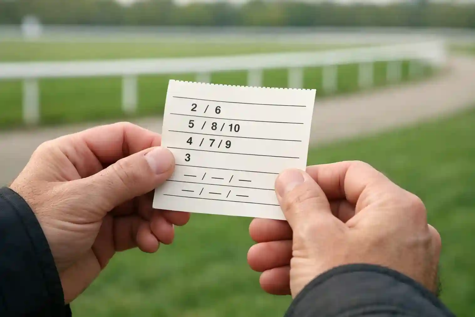Wettschein für Pferderennen in der Hand eines Wetters