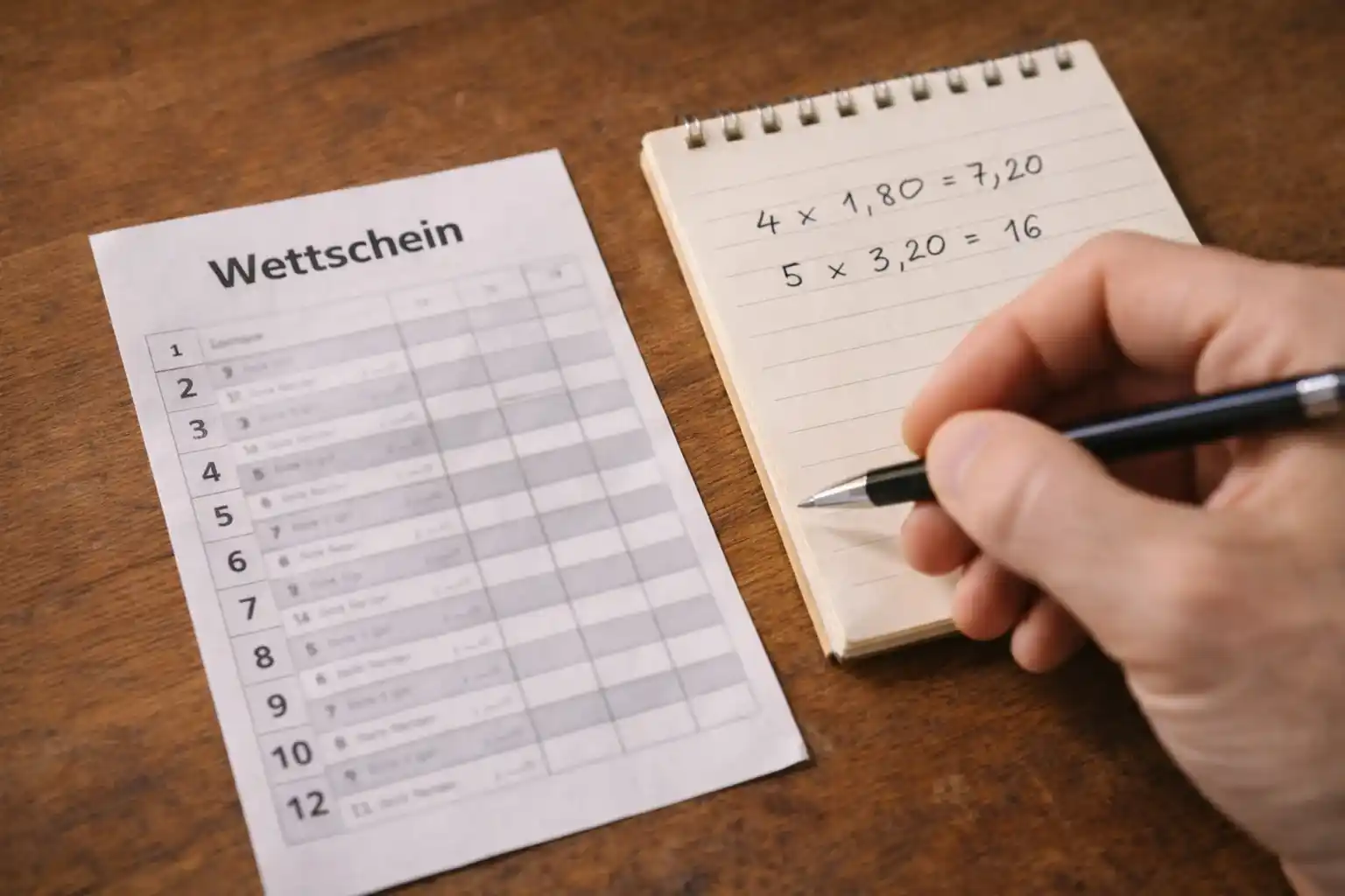 Wettschein mit handschriftlichen Notizen zur Gewinnberechnung