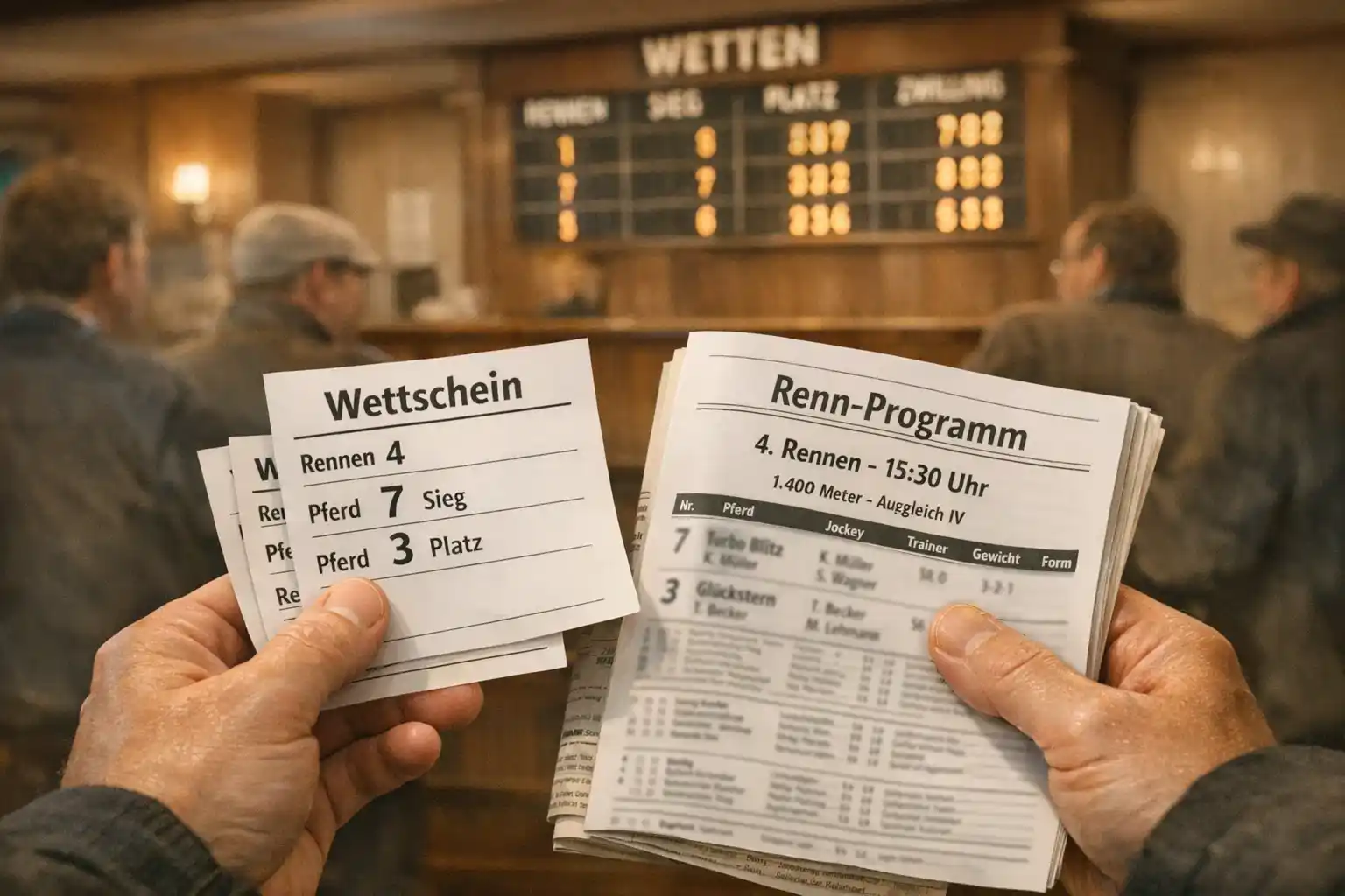 Wettscheine und Rennprogramm bei einem Pferderennen – Übersicht der verschiedenen Wettarten