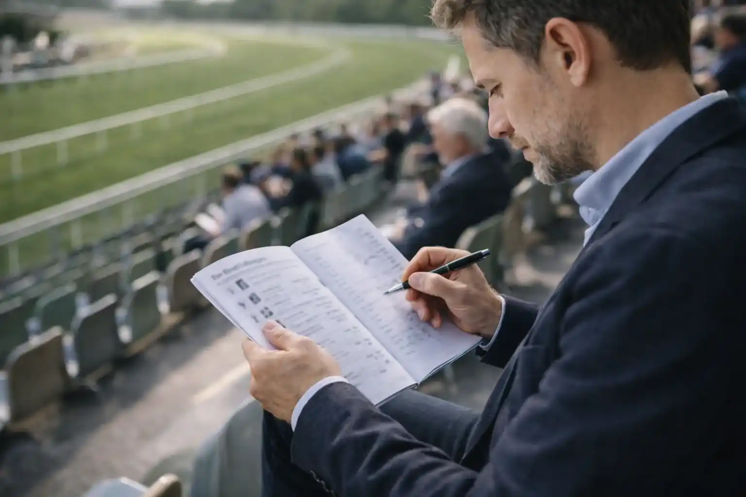 Wetter studiert Rennprogramm und vergleicht Quoten auf der Tribüne